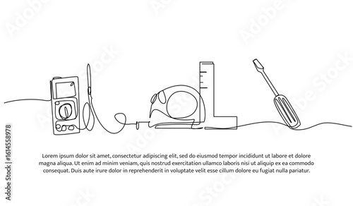 Continuous line design of electrical equipment. Single line decorative element drawn on white.