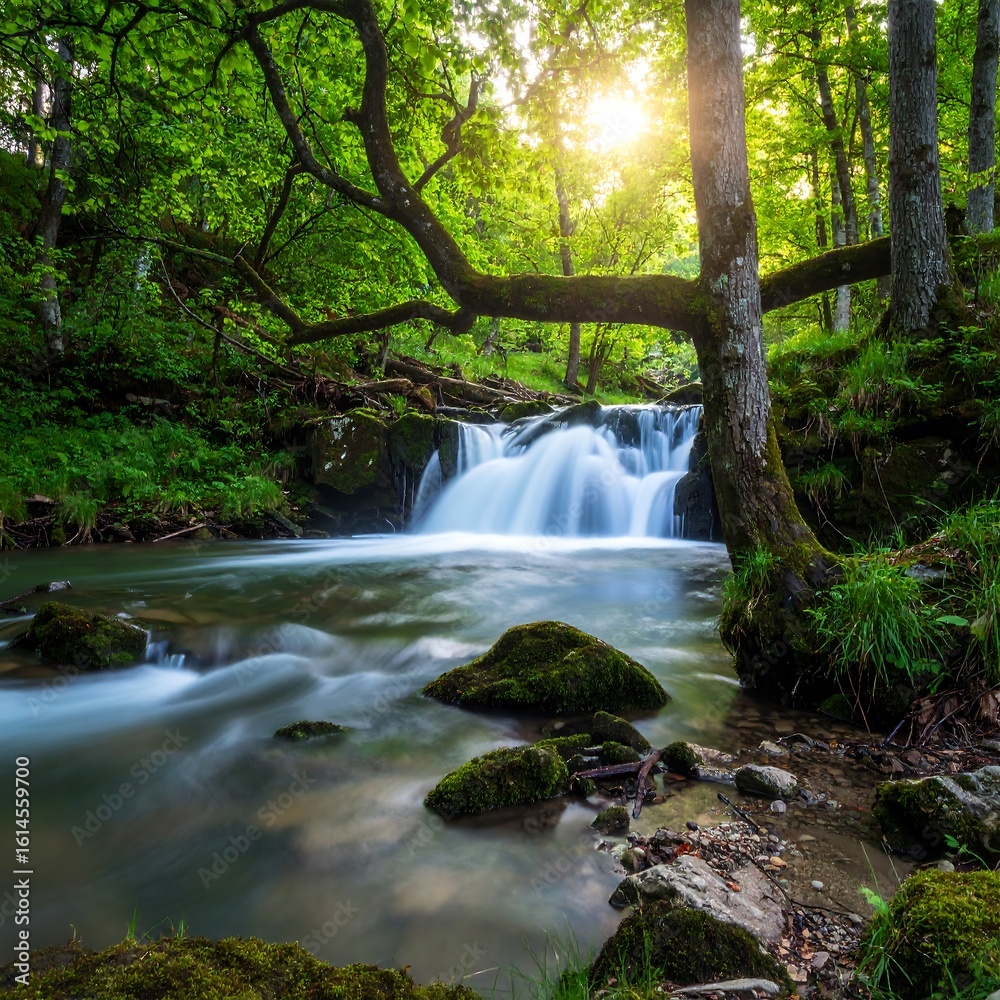 Obraz premium Forest stream waterfall