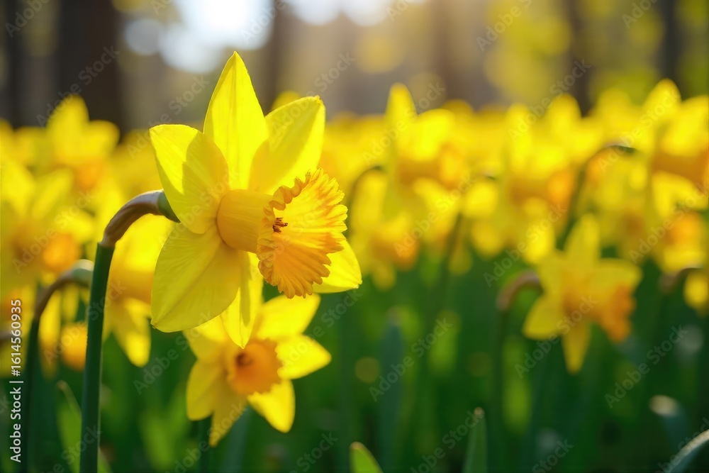 A vibrant field of daffodils in full bloom, bathed in bright sunlight Thousands of yellow flowers create a breathtaking carpet of color, perfect for springtime imagery , wildlife, spring A vibrant field of daffodils in full bloom, bathed in bright sunlight Thousands of yellow flowers create a breathtaking carpet of color, perfect for springtime imagery , wildlife, spring