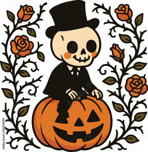 Festive halloween illustration with classic elements