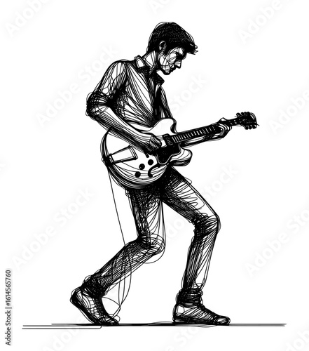 a guitarist - line art sketch drawing style (artwork 1)