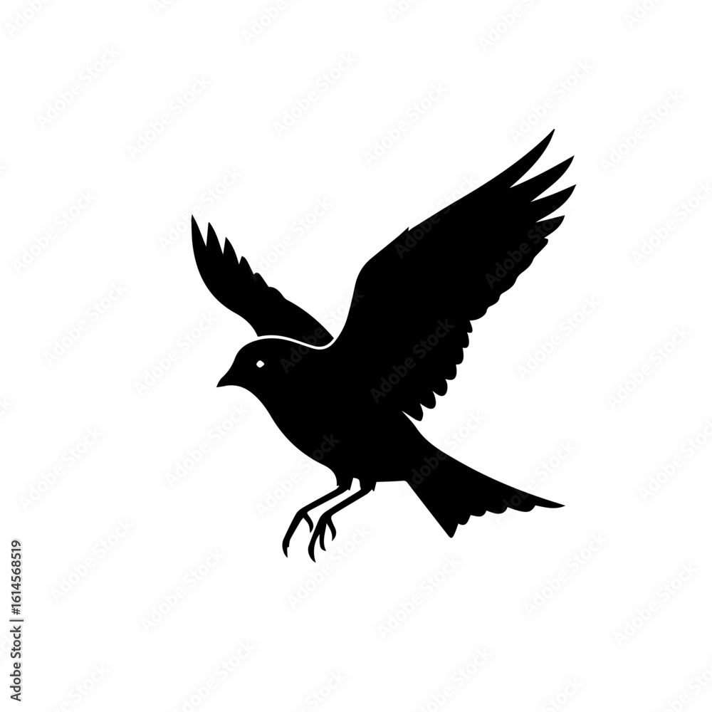 Obraz premium Silhouette of a bird in flight, wings spread, against a white background.