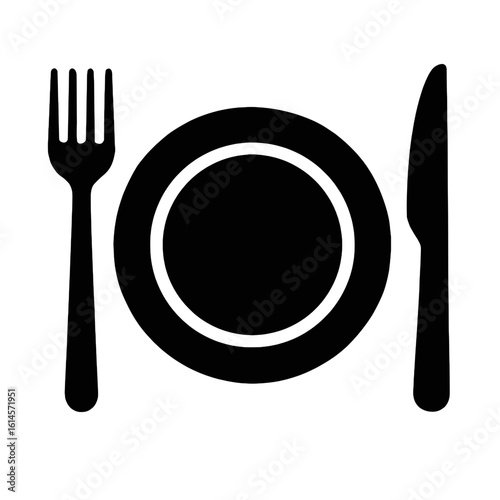 A empty plate with utensils on the side black icon illustrated vector on a transparent background