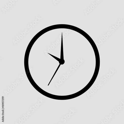 Black analog clock face with minimalist hands on a light gray background time