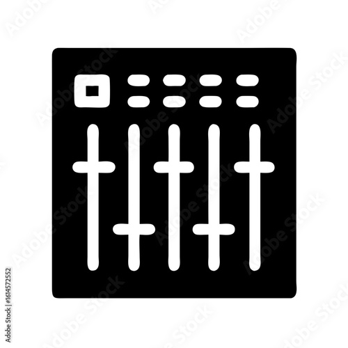 Vector art of a black and white graphic icon representing a sound mixing console with multiple sliders and control buttons