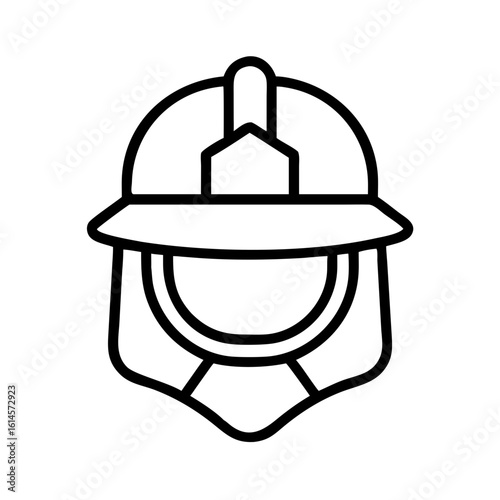 Vector art of a black and white outline illustration of a firefighters helmet symbolizing protection and bravery