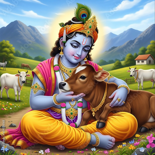Young Lord Krishna with Cal...