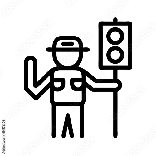 Vector art of a stylized icon of a person holding a traffic signal light indicating a stop or go command