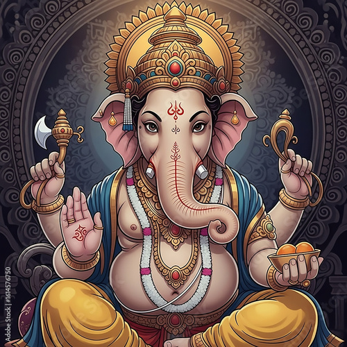 Lord Ganesha Meditating - D...