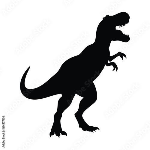 Silhouette of Tyrannosaurus Rex Dinosaur Isolated on White Background – Black Vector T-Rex Illustration