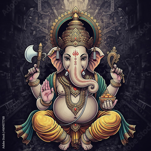Ornate Lord Ganesha with Mo...