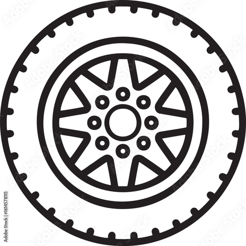 Car wheel Outline vector illustration isolated On Transparent Background