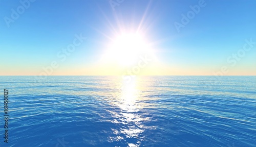 Wide shot of a serene ocean sunrise