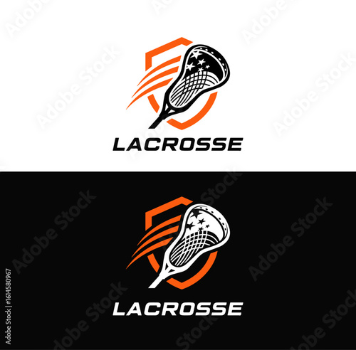 Lacrosse Stick with Stars on Shield Logo Vector

