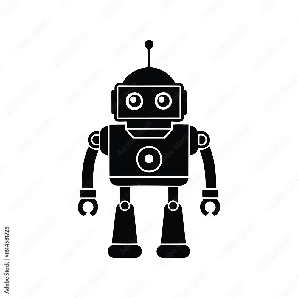 Fototapeta premium Cute Retro Style Robot Silhouette with Antenna and Circular Details