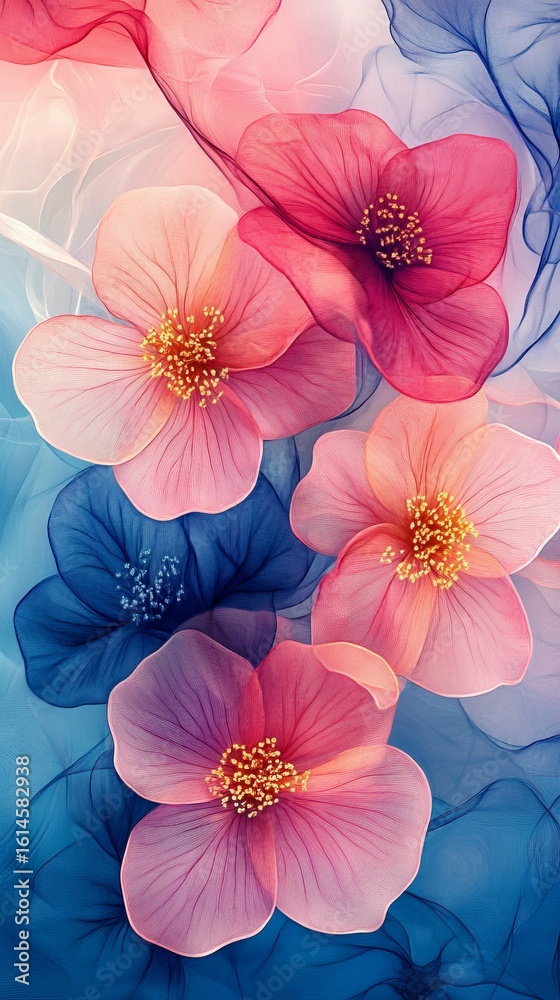 Obraz premium Floral Abstract with Pink and Blue Transparent Flowers