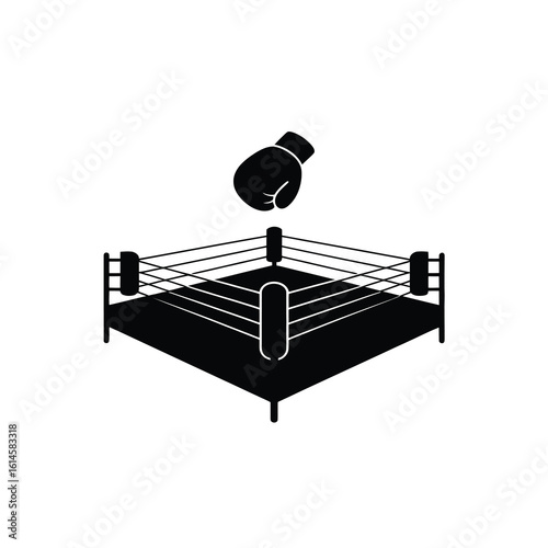 Boxing ring with glove silhouette isolated on white background