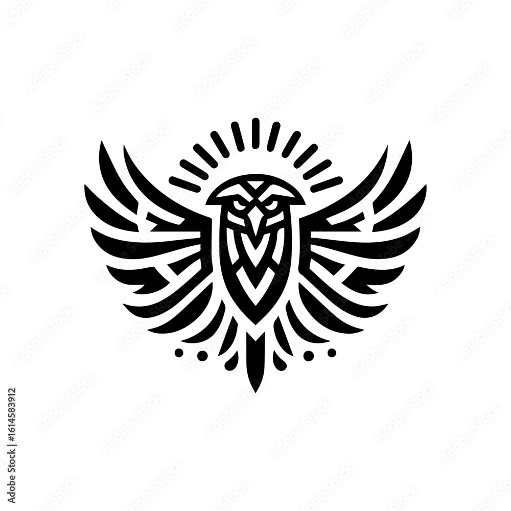 Obraz premium Flat tribal eagle head with pointed feather shapes