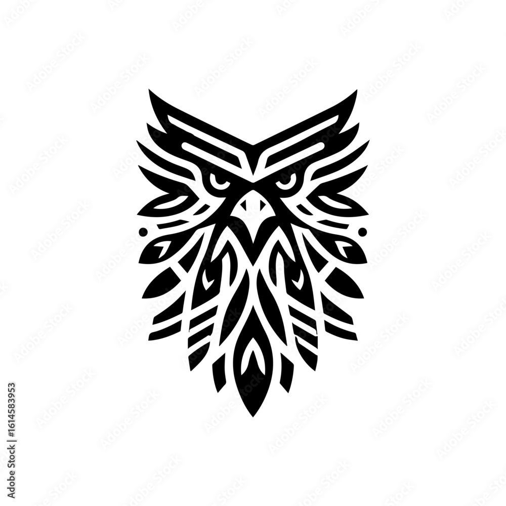 Obraz premium Flat tribal eagle head with pointed feather shapes