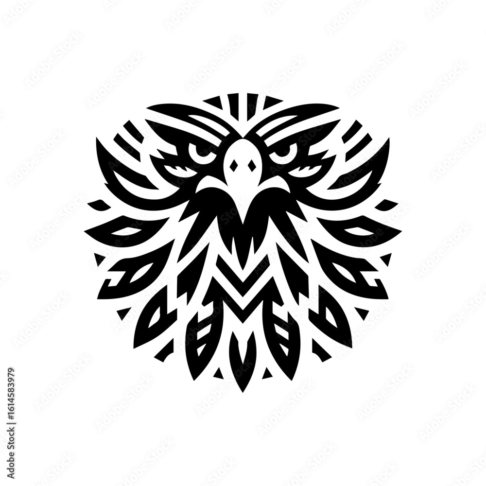 Obraz premium Flat tribal eagle head with pointed feather shapes