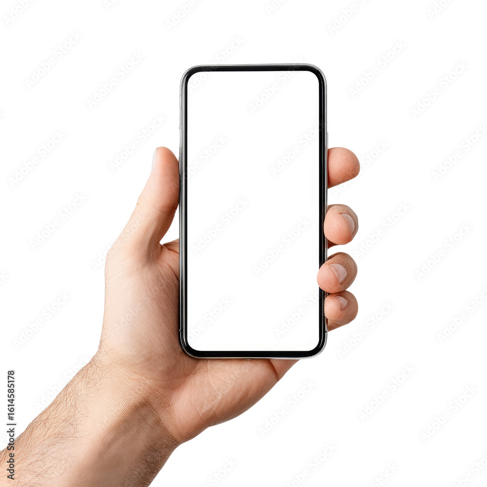 Hand Holding a Blank Smartphone Screen Isolated on White Background Hand Holding a Blank Smartphone Screen Isolated on White Background