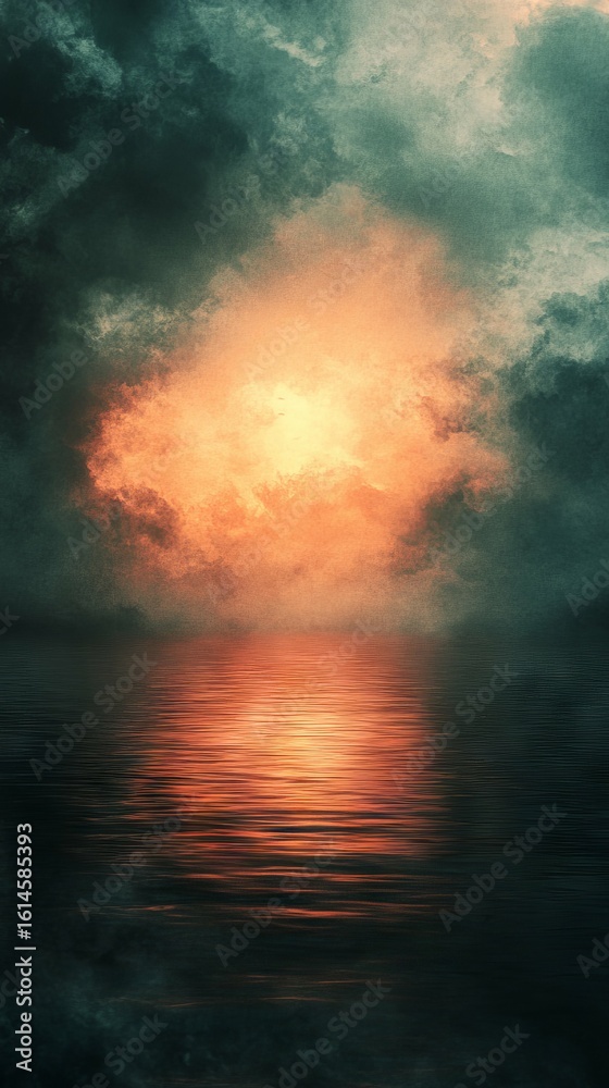 Fototapeta premium Orange Sky Reflection on Water with Moody Cloudscape