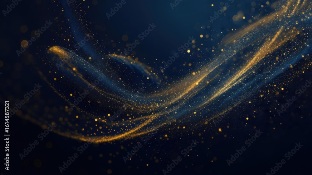 Obraz premium Abstract swirls of golden particles on dark background