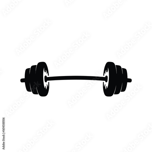 Black barbell silhouette isolated on white background