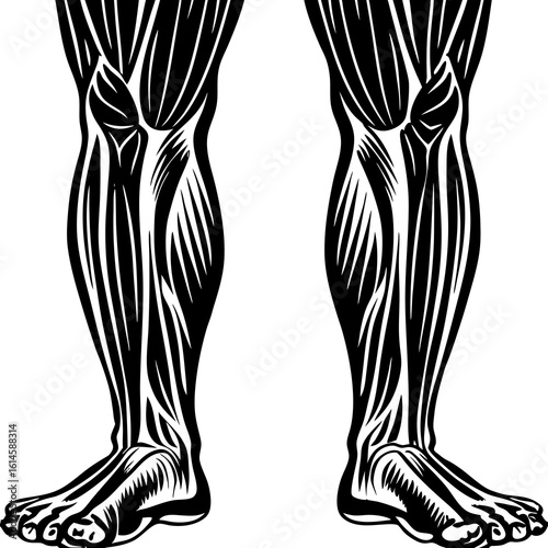Vector art of detailed vector illustration showcasing the intricate musculature and skeletal structure of human legs