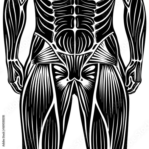 Vector art of detailed vector illustration of the human male muscular system showcasing anatomical structure and fitness
