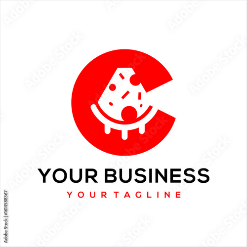 This logo combines the letter c and pizza, suitable for use in the food business.