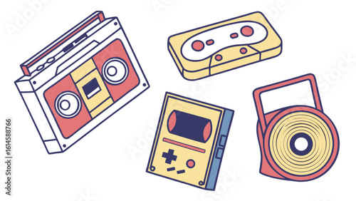 Retro cassette tapes vector illustration vintage music player audio tape recorder design graphic element 90s