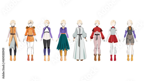 Explore diverse fashion design sketches showcasing unique clothing styles and garment concepts for inspiration