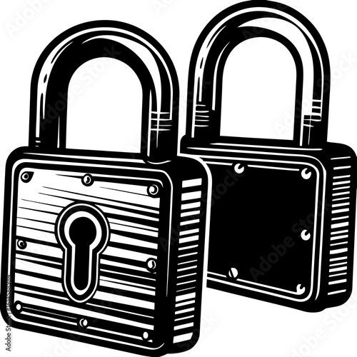 Vector art of two vintage padlocks offer a sense of security and protection against unauthorized access to valuables