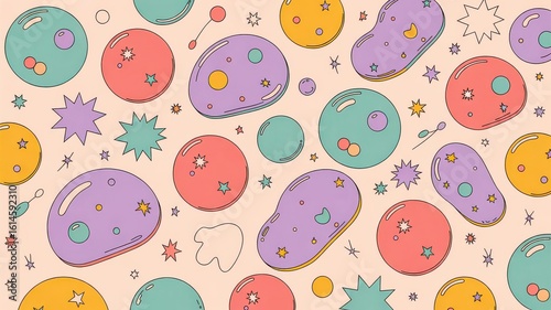 Wallpaper Mural Playful Pastel Microbe and Star Pattern on Beige Background Torontodigital.ca