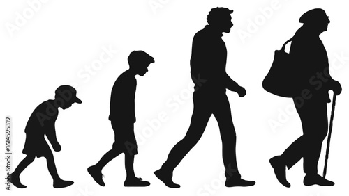Human Life Stages: From Childhood to Old Age Silhouette Progression