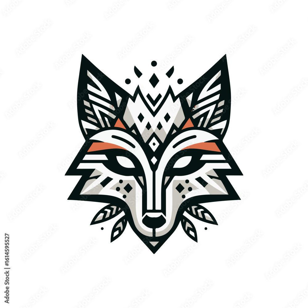 Obraz premium Flat tribal fox head mask with angular fur detail