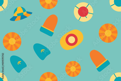 Seamless Pattern of Flip Flops Sun Hats and Beach Items
