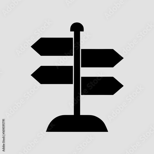 Black silhouette of a directional signpost with four arrows on a white background