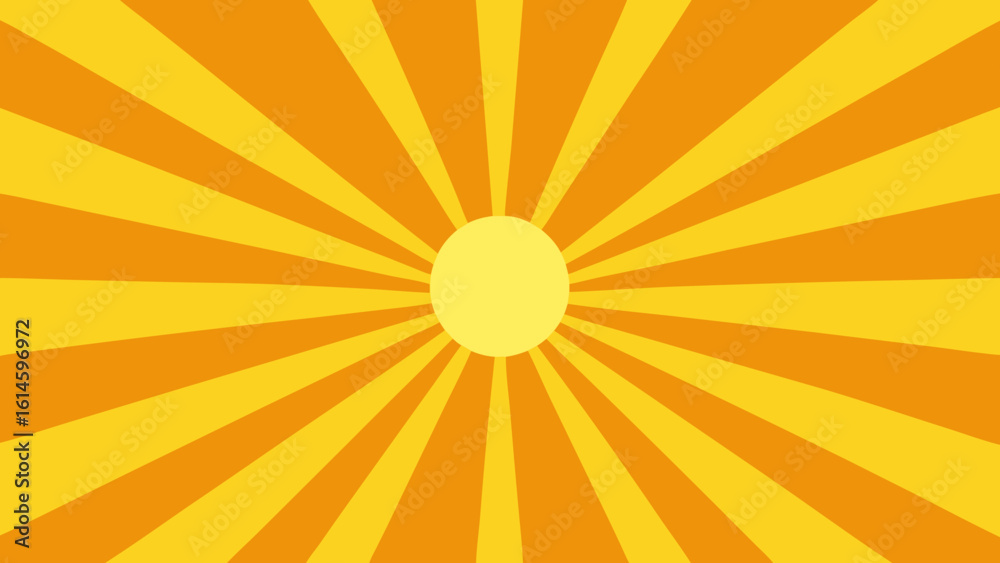 Obraz premium Warm Yellow Sunburst with Radial Lines and Retro Style