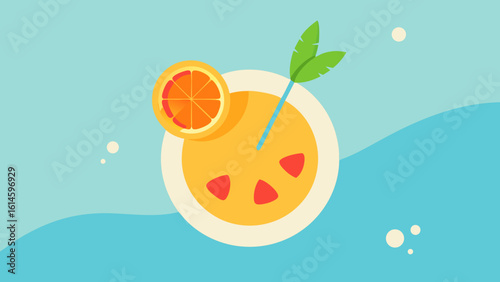 Top Down Tropical Drink with Fruit Slices Beach