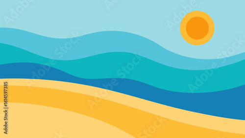 Sun Kissed Beach Scene with Simplified Wave Pattern