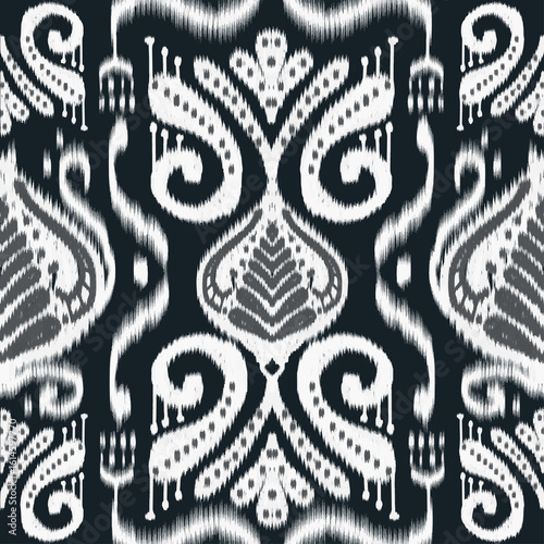Ikat fabric White, black background abstract symbol