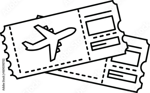 Airline tickets in a minimalist black and white design representing travel and vacations destinations around the world
