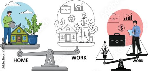 Balancing work and life home office remote work productivity work life balance illustration