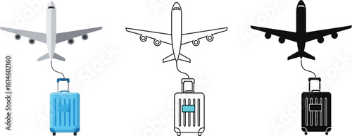 Airplane travel concept for vacation and business trip with luggage and plane vector design