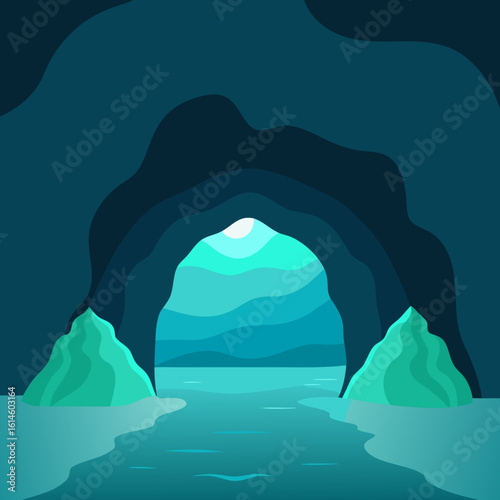 Serene ocean cave entrance with turquoise water and sunlight