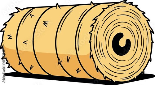 Illustration of a single hay bale with visible straw texture and dark shadow on white background