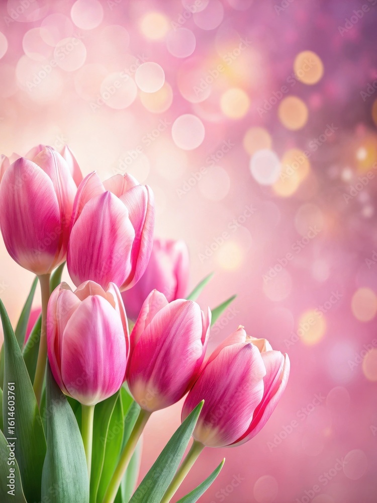 Obraz premium Tulip banner on pink background with soft focus and subtle texture