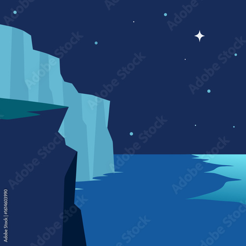 Minimalist arctic landscape under a starry night sky